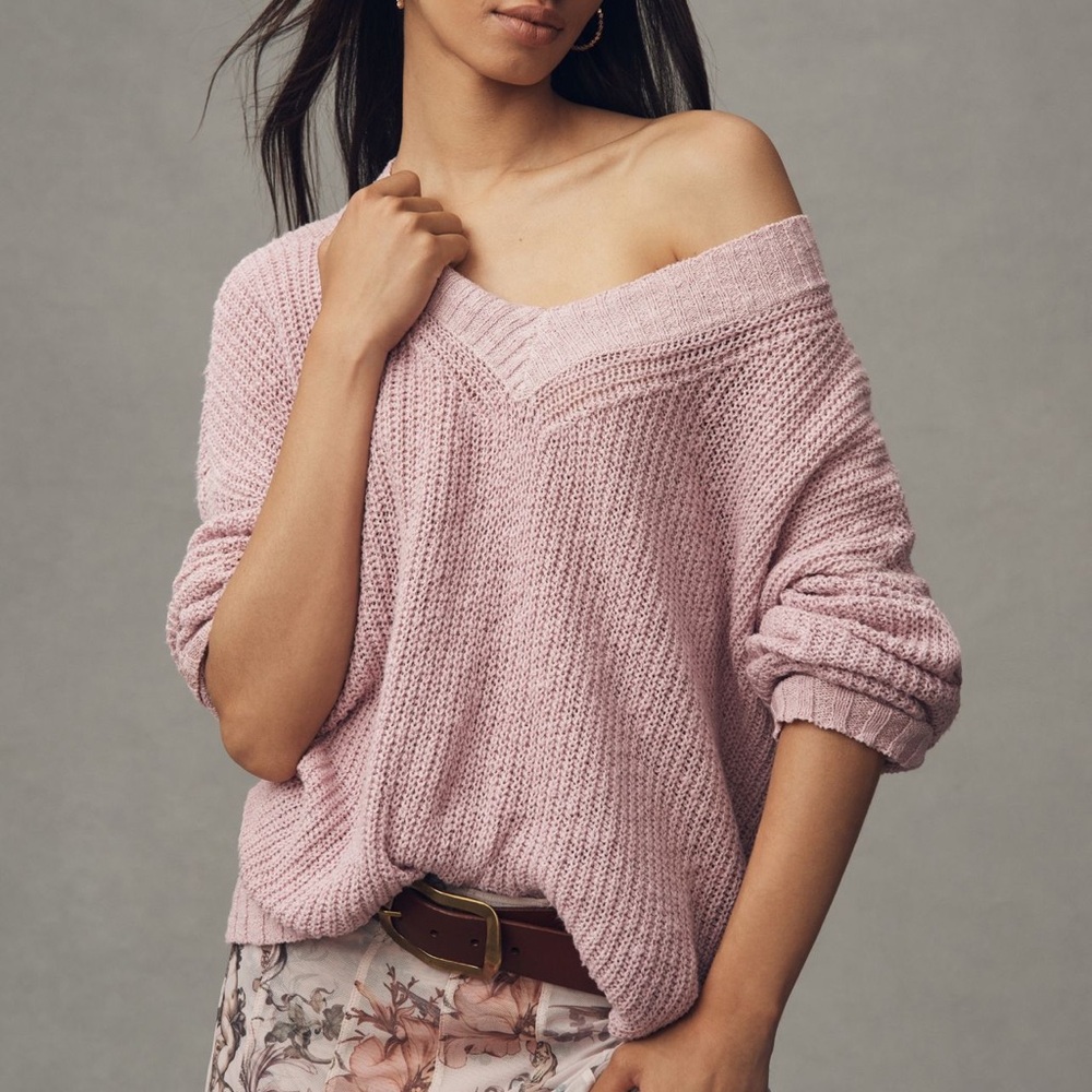 Anthropologie Pink Off-the-Shoulder Sweater